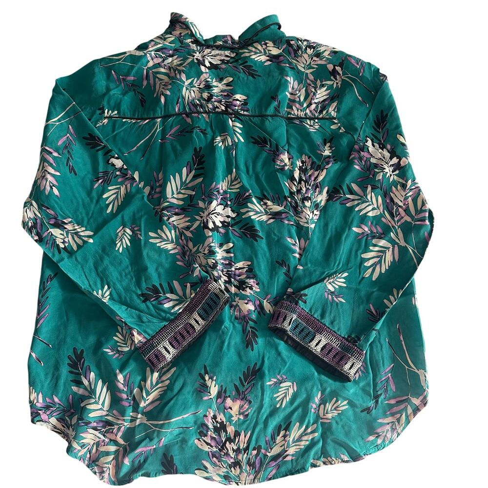Johnny Was Green, Floral Print, Silk, Long Sleeve, Button Up Blouse- L - Picture 2 of 8